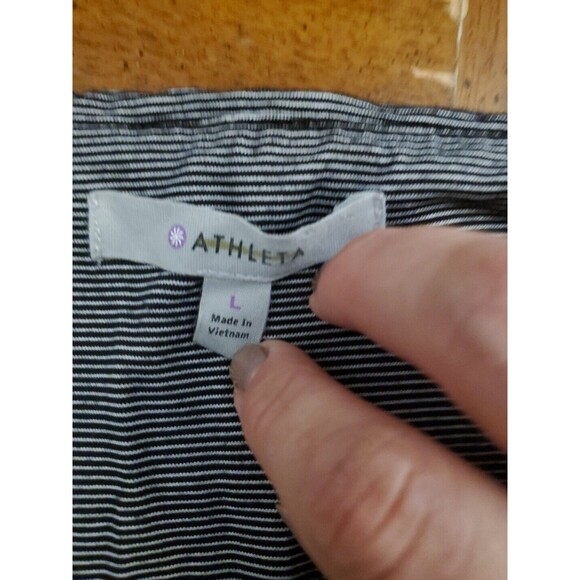 Athleta Westwood Micro Stripe Black & White Ruched Bodycon Dress Large 243062 - Picture 5 of 7